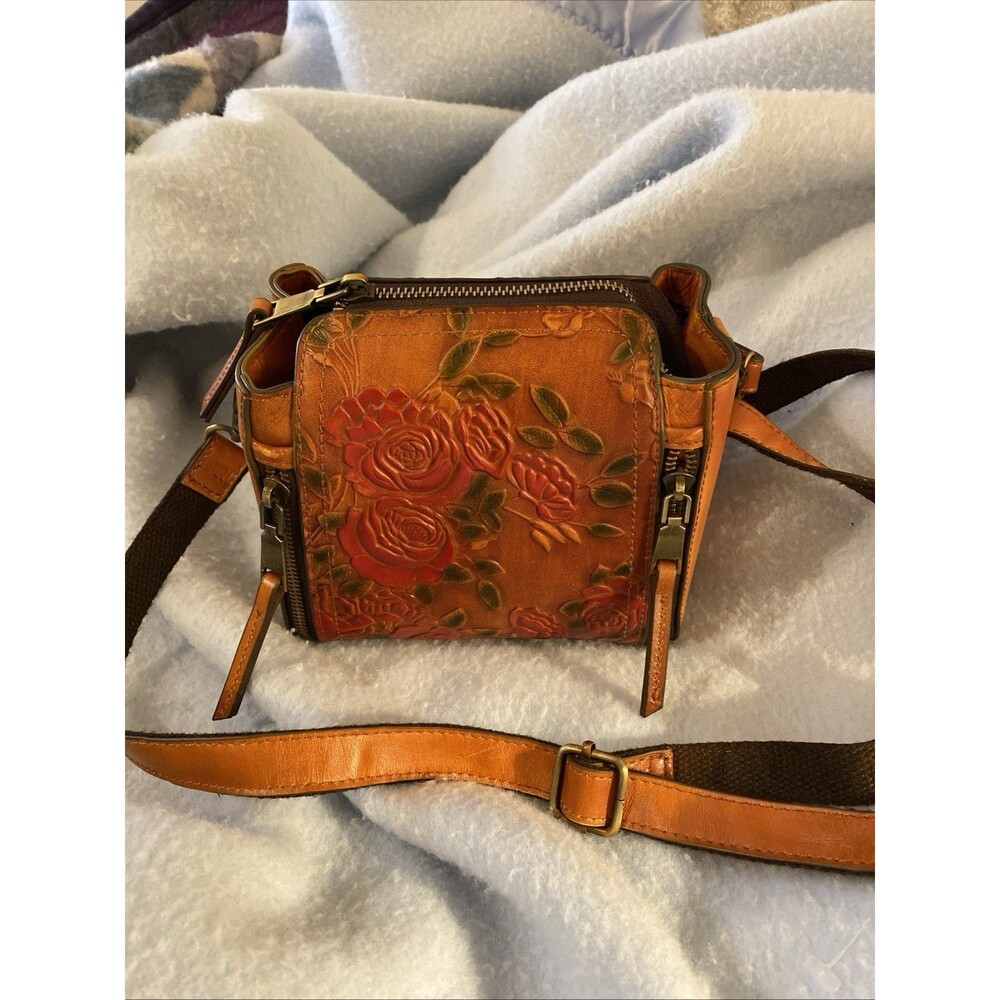Genuine Cow Leather Floral Embossed Crossover Purse